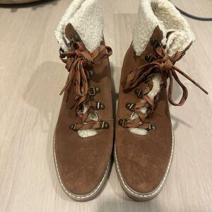 Renvy Brown Suede Boots with Cream Knit Cuff